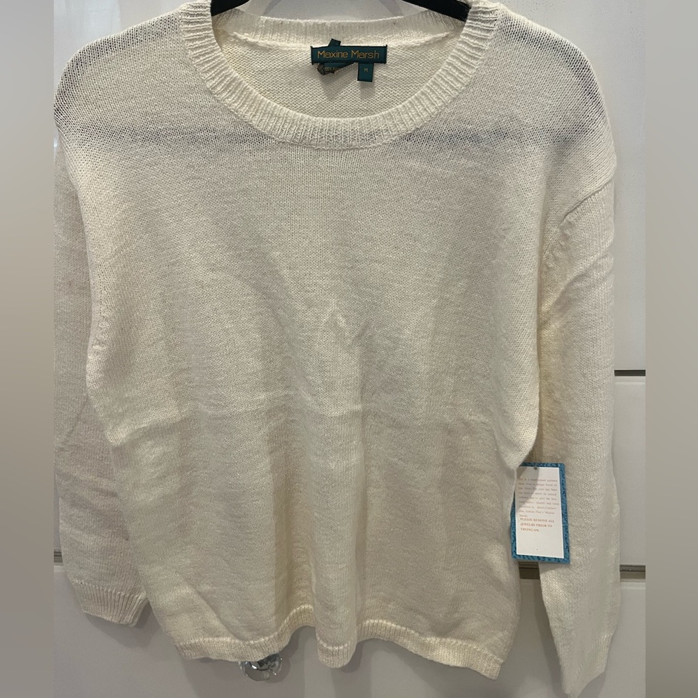 NWT 90s white Maxine Marsh Vintage Hand-loomed Crew Neck Soft ladies Sweater QVC